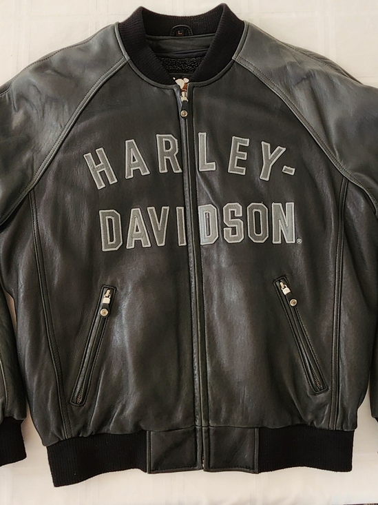 Harley-Davidson Other - Vintage 100th Yr. Harley-Davidson Black/Grey Leather Bomber Jacket